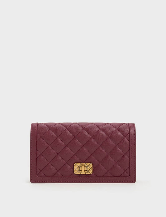 Micaela Quilted Long Wallet - Burgundy