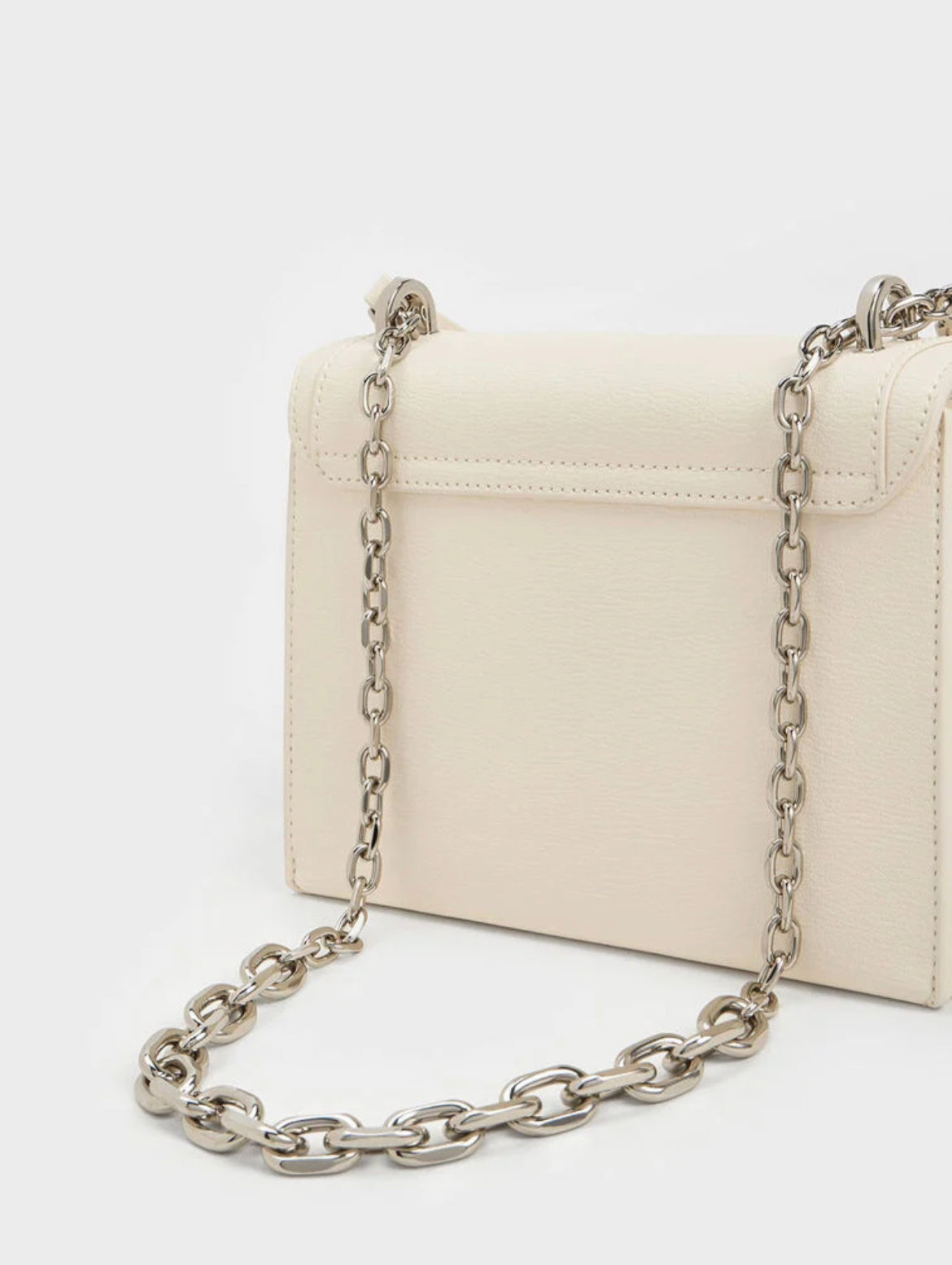 Front Flap Chain Handle Crossbody Bag - Cream