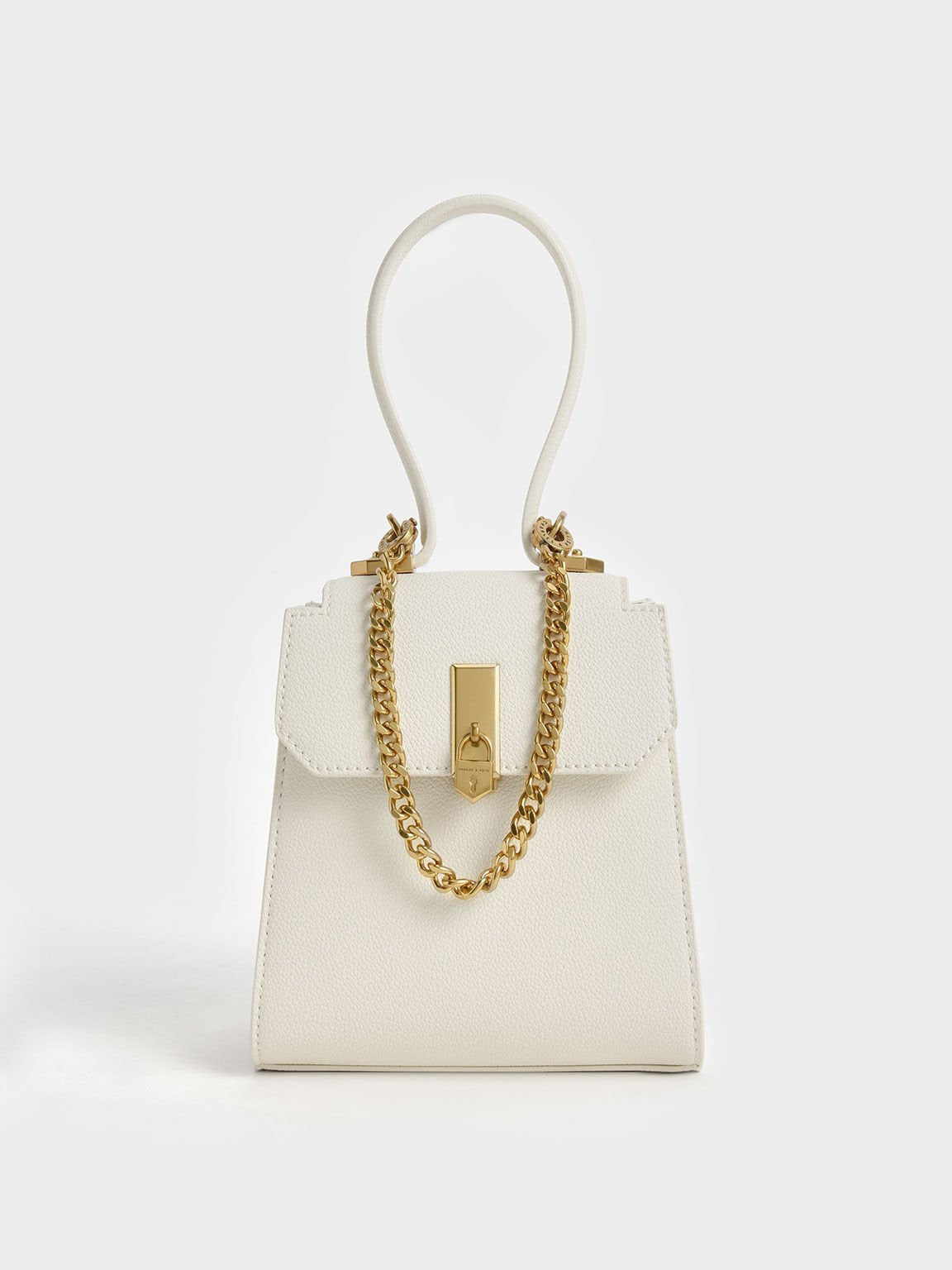 Geometric Top Handle Chain-Link Bag – Cream